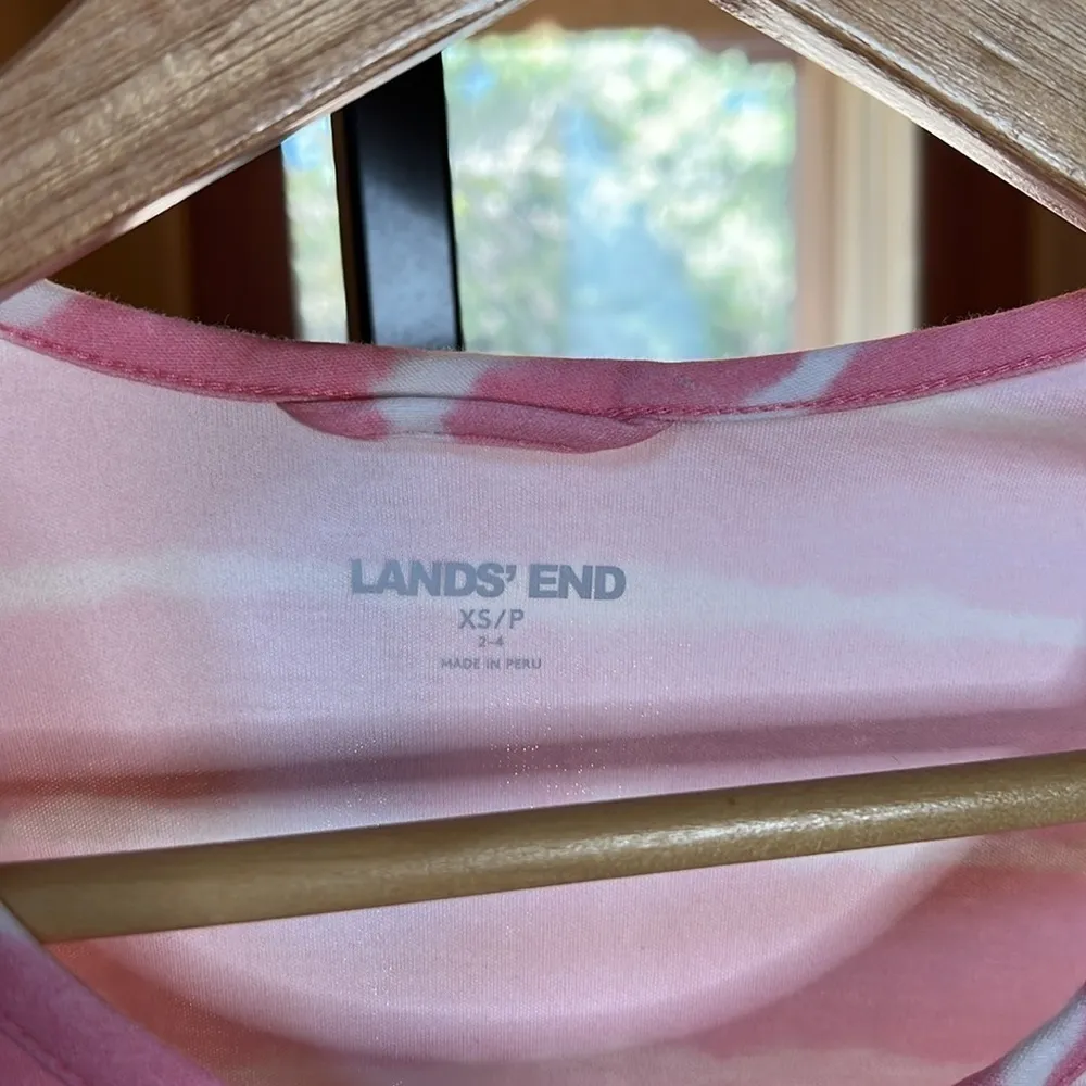 Lands End 100% Cotton Pink White Tie Dye Dress Size XS - Image 3
