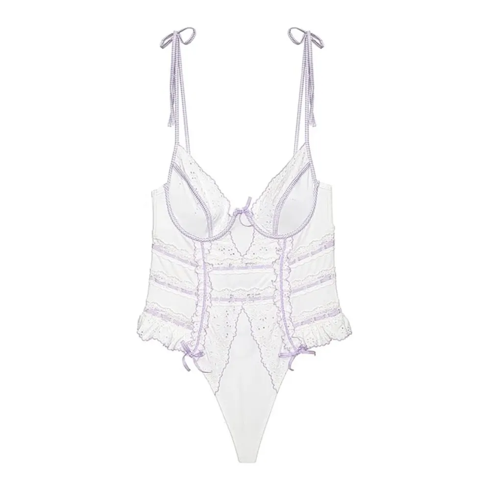 For Love And Lemons & Victory Secret Swirl Eyelet Lace Teddy White 34D $139 - Image 5