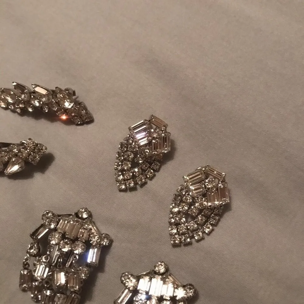 Lot Of 3 Prong Set Rhinestone Silver Tone Costume Earrings Screw On Clip on - Image 6