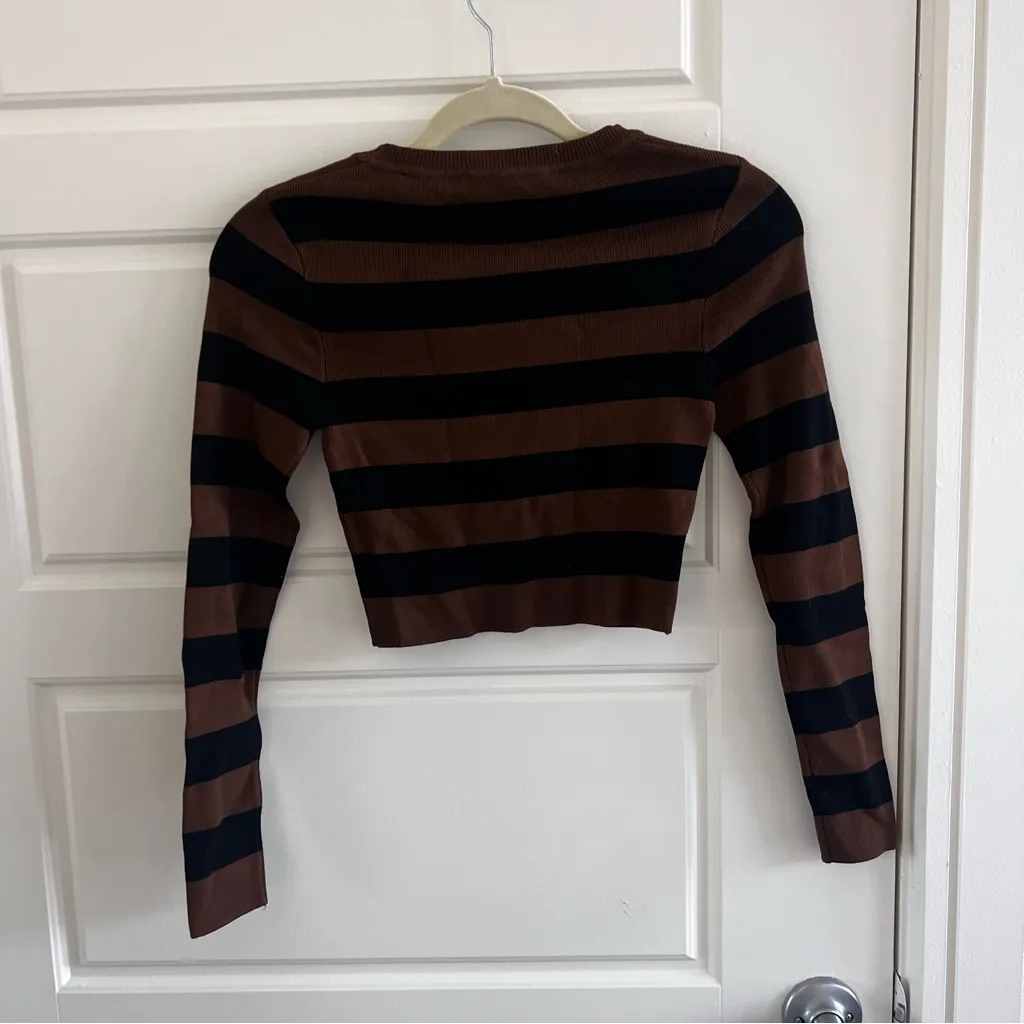 Zara Women's Black and Brown Striped Top - Image 5