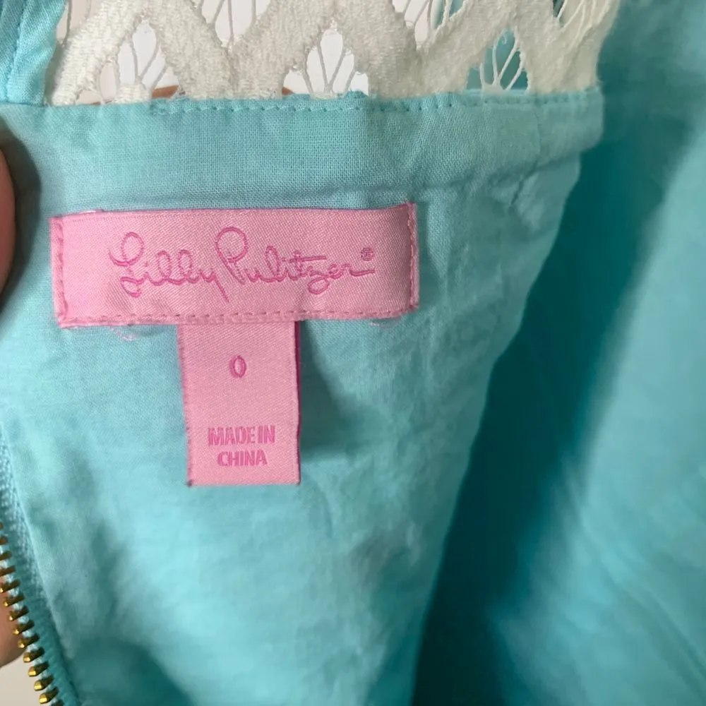 Lilly Pulitzer‎ blue Textured Sheath Dress with Lace Yoke Size 0 graduation - Image 4