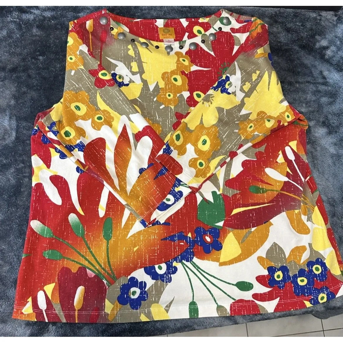 Ruby Rd. Women's Multicolor Floral Abstract Button Up Top Size 1X - Image 4
