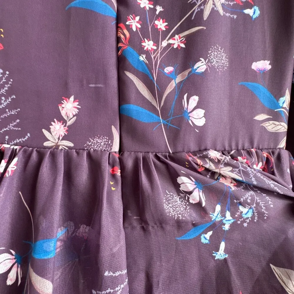 Ieena for Mac Duggal Purple Floral Long Sleeve Tiered Gown Size 0 - Image 9