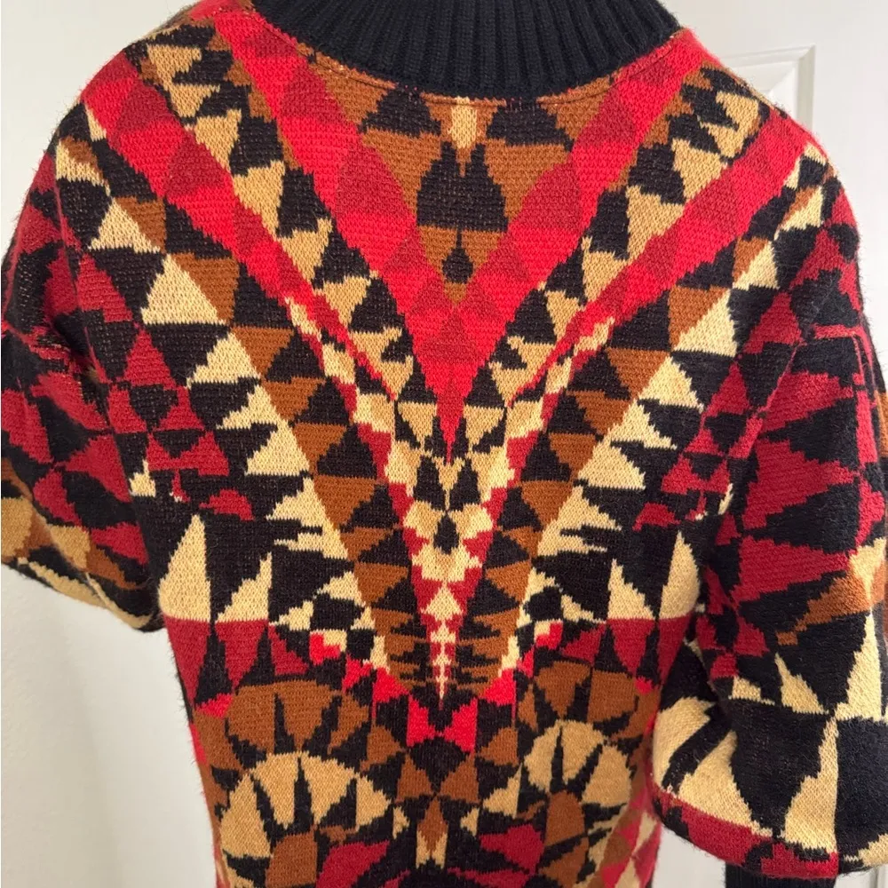 Farm Rio Geometric Patterned Cardigan Sweater - Black, Red, Brown - Image 8