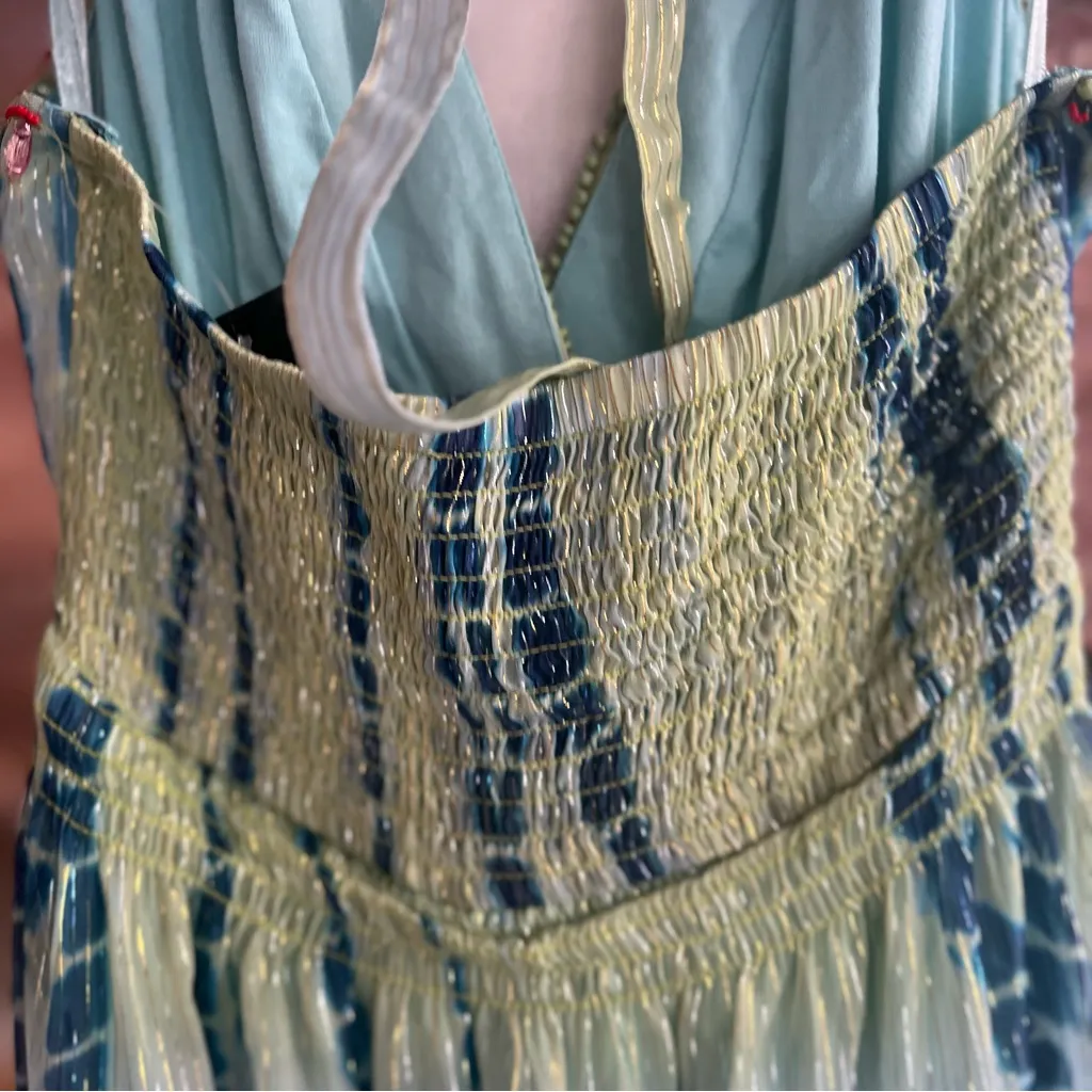 NWT Boston Proper Maxi Dress Halter Tie Dye Metallic Shimmer XS Low V-Neck Boho - Image 13
