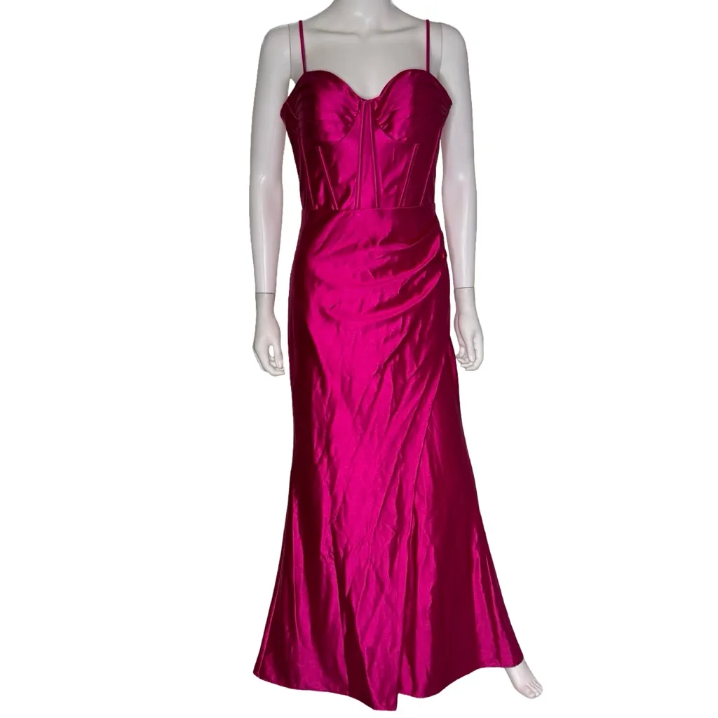 AQUA Formal Women’s Satin Mermaid Bustier Gown Fuchsia Sz 8 - Image 2