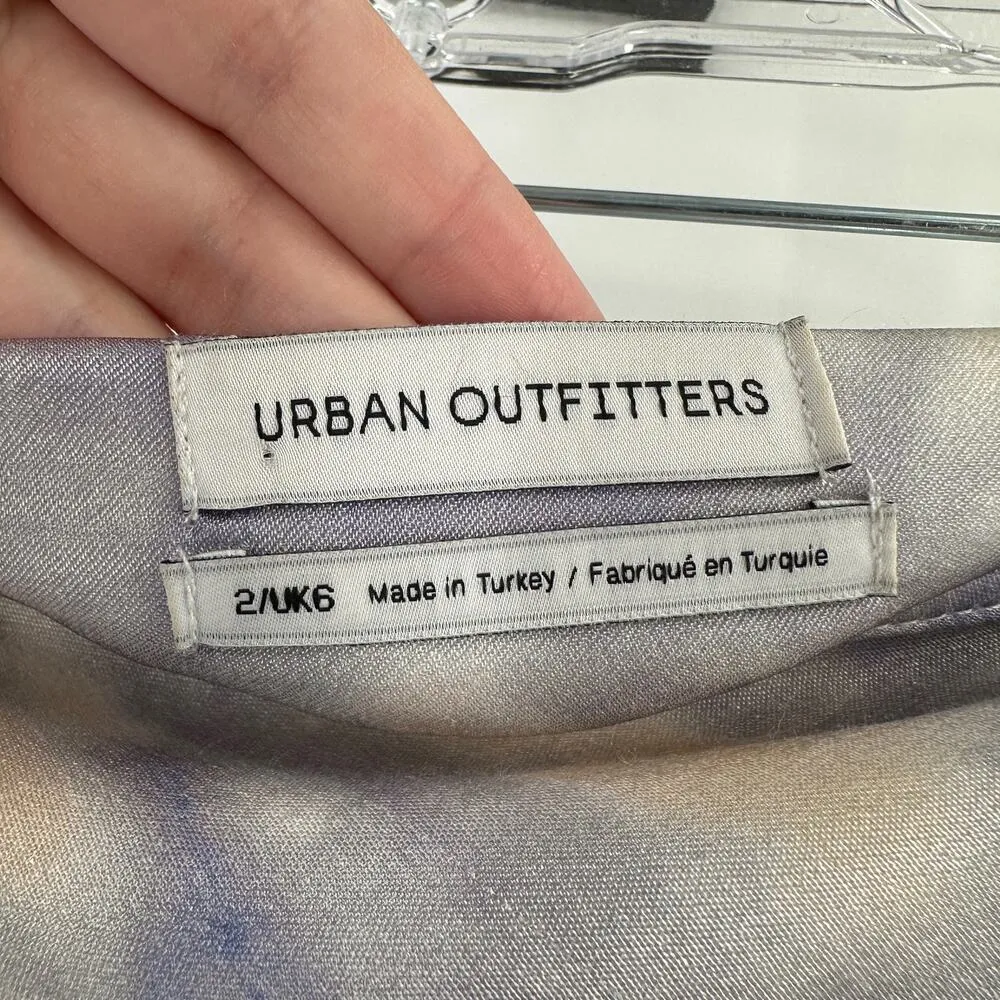 Urban Outfitters Cream Blue Tie Dye Satin Side Zip Casual Maxi Skirt Size 2 - Image 9