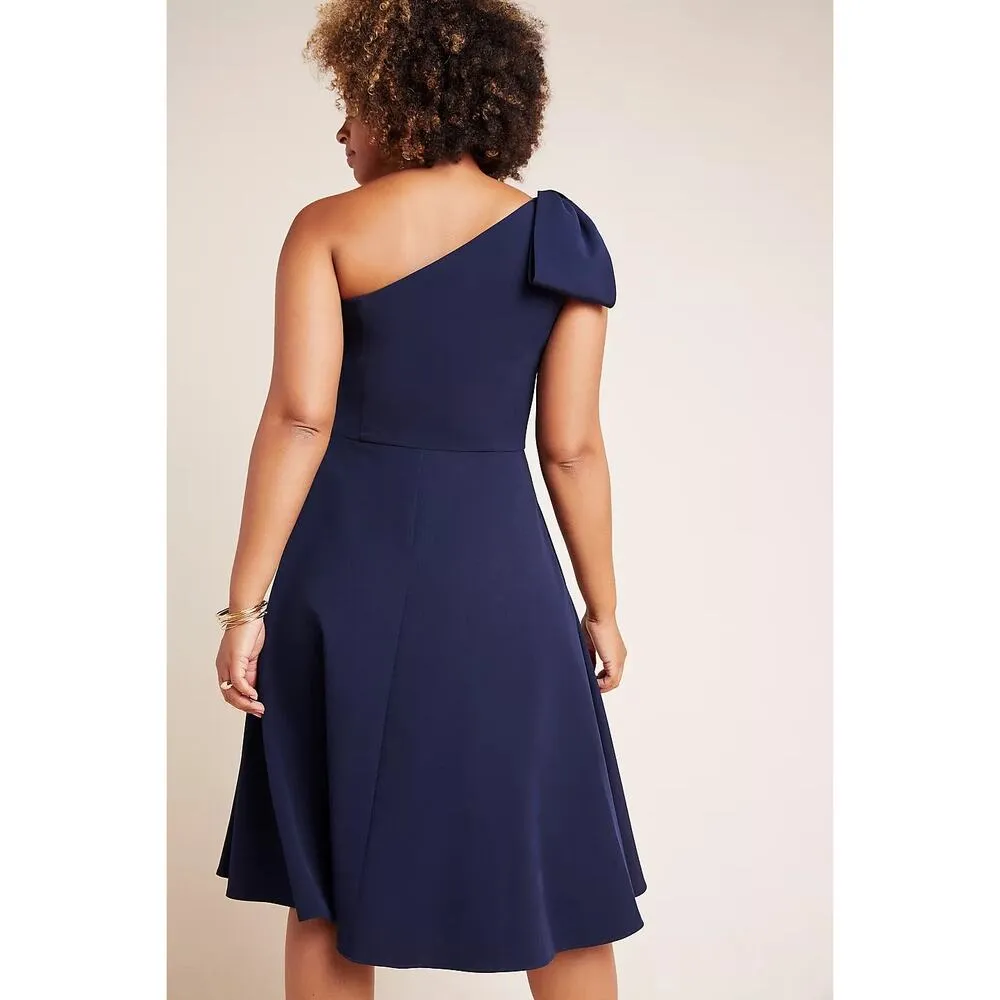 Gal Meets Glam Collection US 0P 0 Navy Blue Yvonne One Shoulder Mini Dress Bow - Image 2