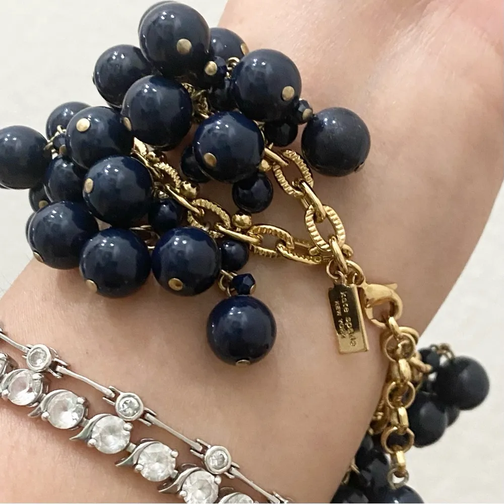Rare KATE SPADE Navy Blue Baubles & Beads Cluster Beaded Bracelet 79.4g - Image 8