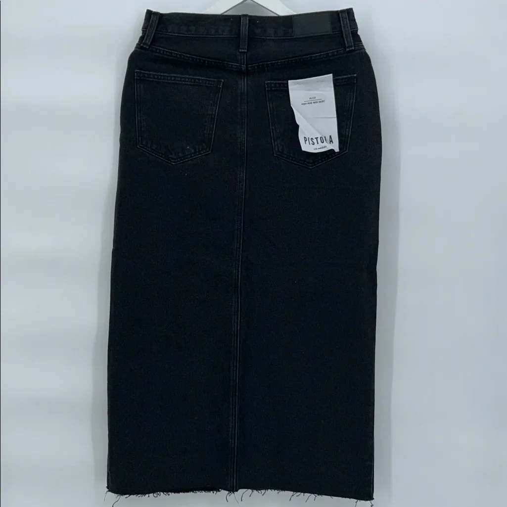 Pistola Alice Underground Black Denim Midi Skirt Size 28 Raw Hem - Image 7