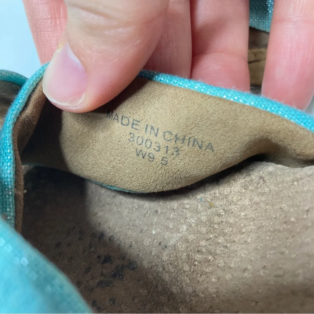 3/$30 Toms | Shimmery Aqua Cross Strappy Platform Cork Heels 9.5 - Image 7