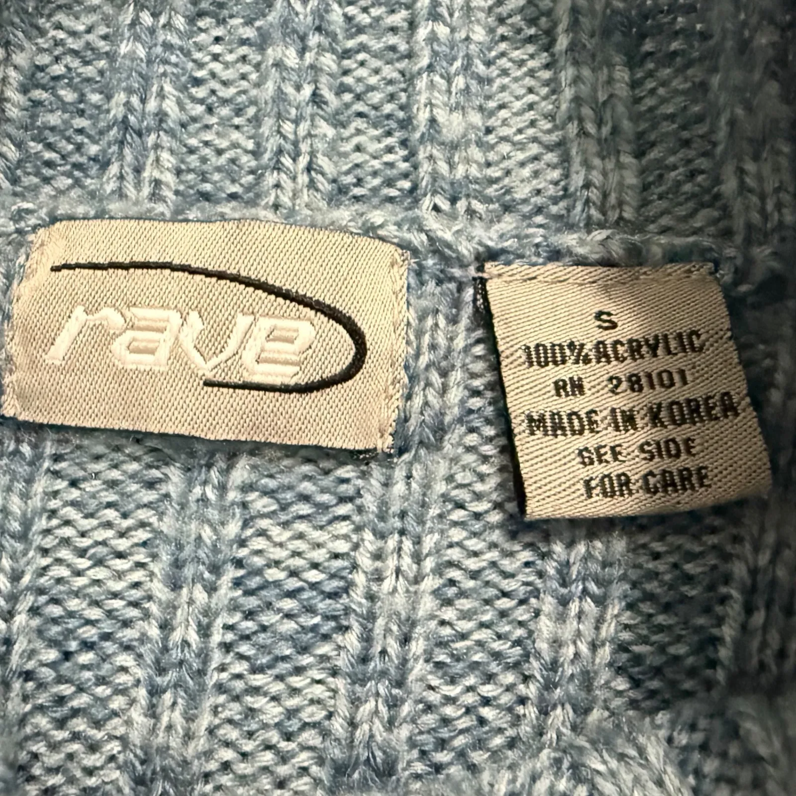 RAVE Y2K 90s Ribbed Mock Neck Bell Sleeve Stripe Sweater Blue Size S - Image 3