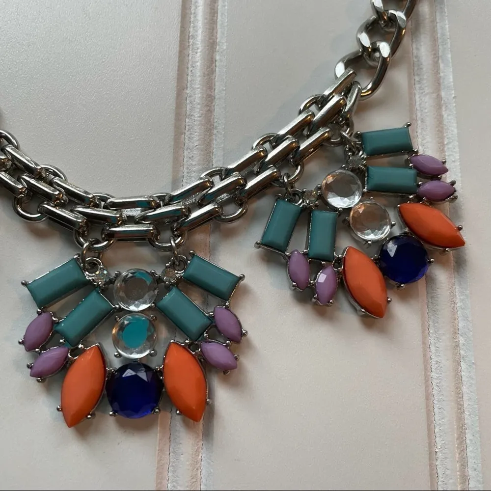 Necklace Fashion Jewelry Statement Beaded Blue Silver Chain link Aztec Bougie - Image 10