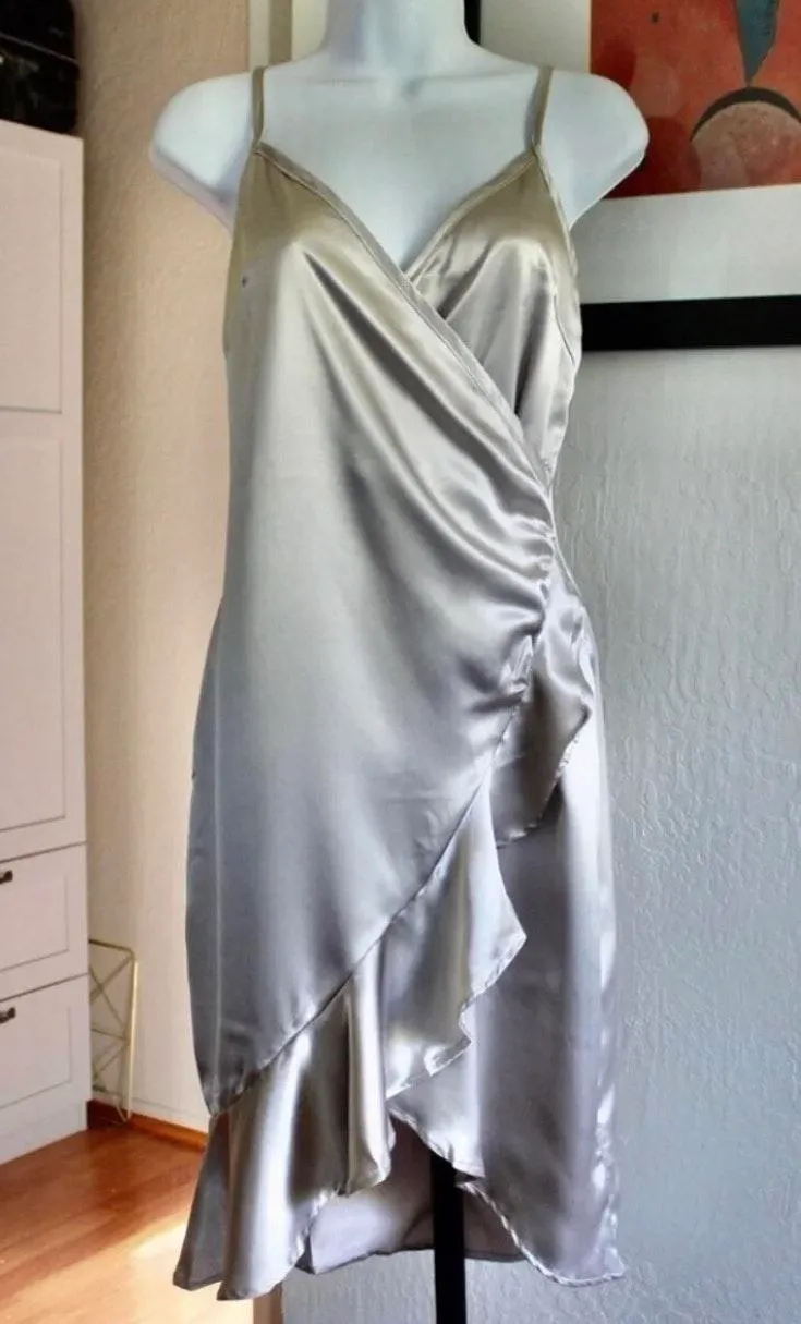 Satin Ruffle Wrap Mini Dress - Image 3