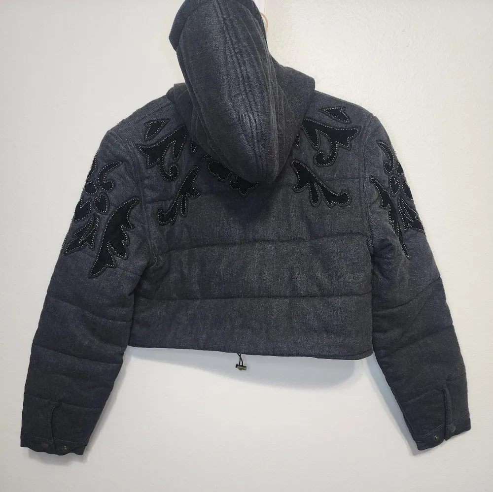 New Free People Fleur De Lis Denim Puffer Jacket Size S - Image 5