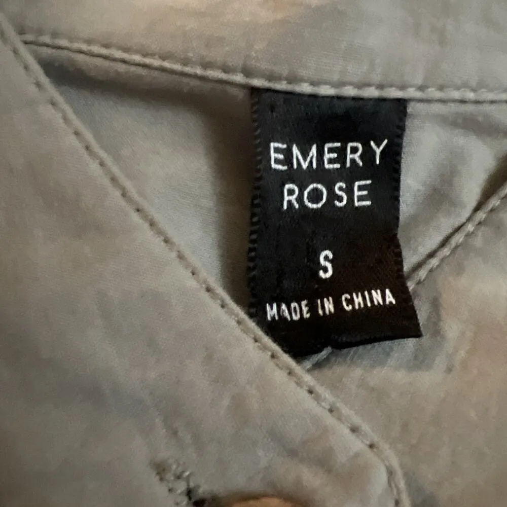 Emery Rose Khaki Olive Green Embroidered Button Top Bohemian Blouse Small - Image 5