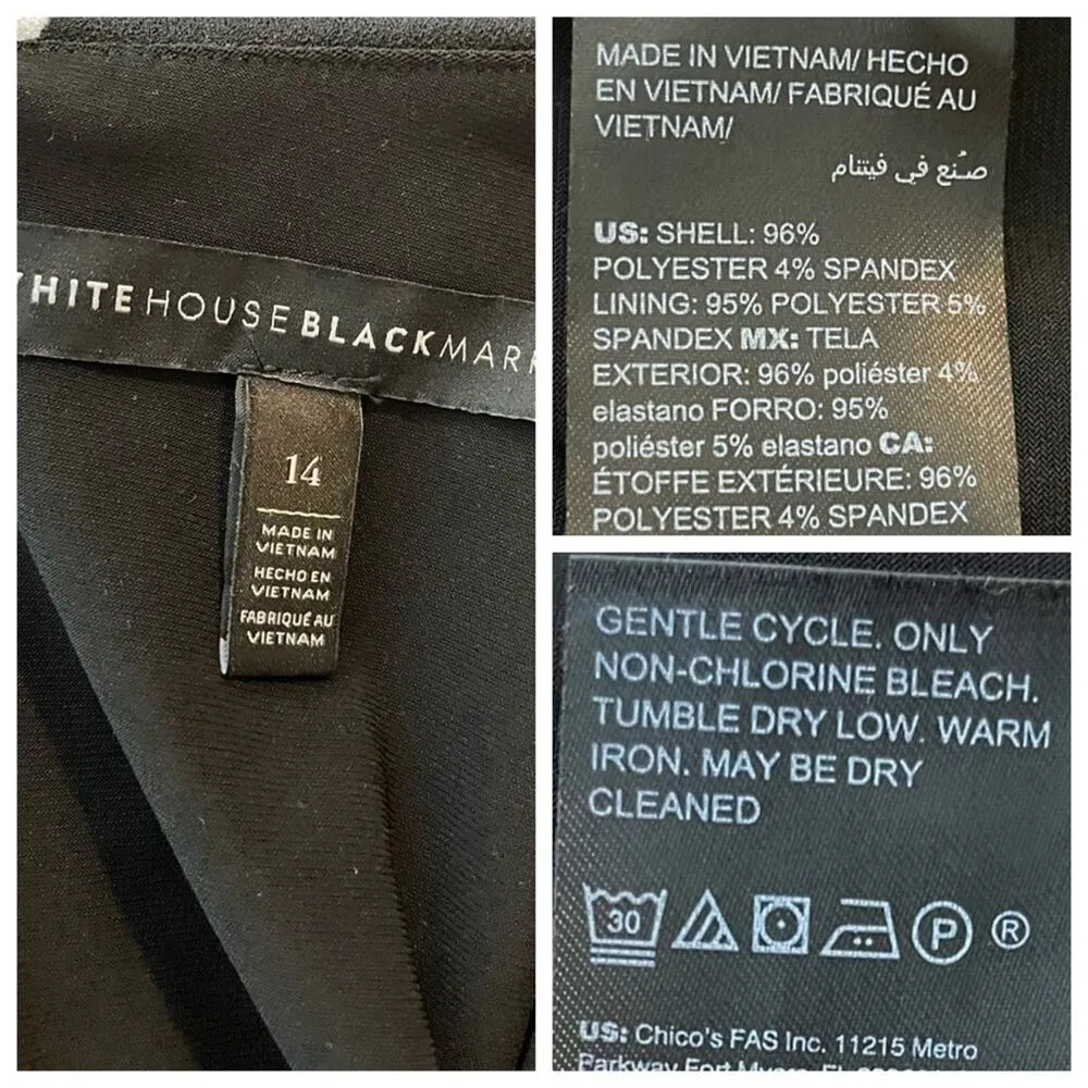 White House Black Market Sheath Dress Wrap Top V-neck Black Floral Women’s 14 - Image 11