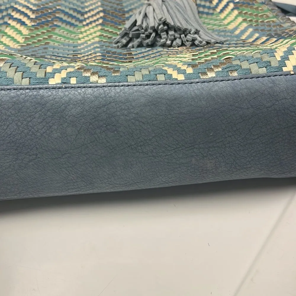 Steven by Steve Madden Blue Basketweave Shoulder Purse w/ Hanging Tassels- large - Image 16