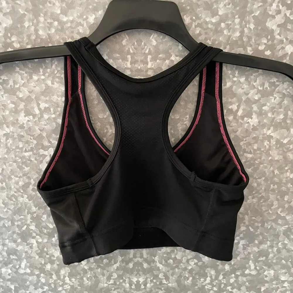 H&M Sport Athletic Training Black Racerback Sports Bra - Size Small - Pink Trim - Image 6