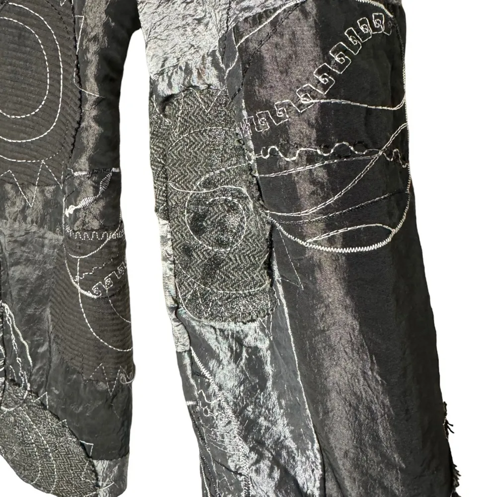 Joseph Ribkoff Veston Jacket Mixed Media Patchwork Black Grey 12 - Image 4