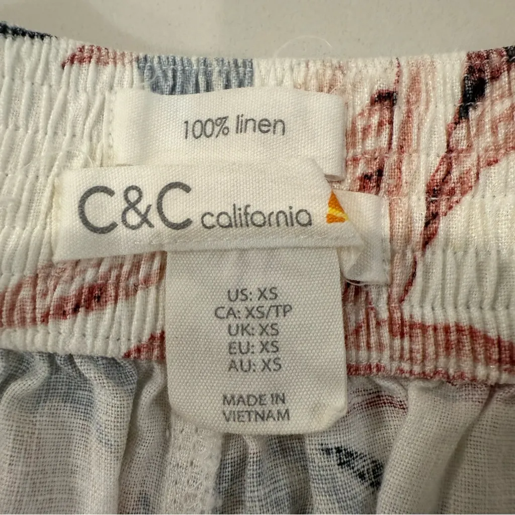 C&C California 100% Linen Tropical Floral Wide Leg Flowy Cropped Pants Womens XS - Image 5