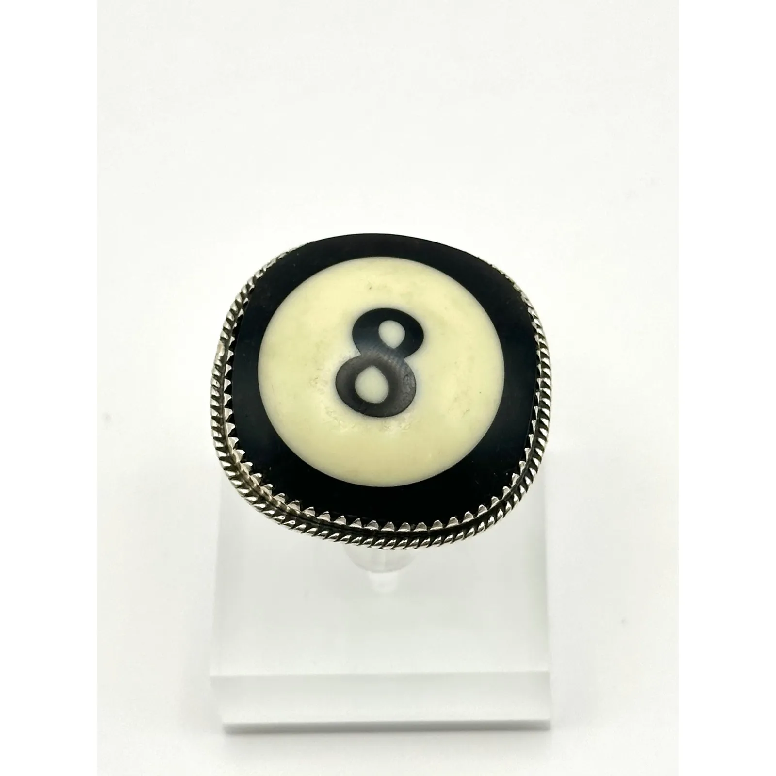 Handmade Billiard 8 Ball Statement Sterling Silver Ring Adjustable Size - Image 2