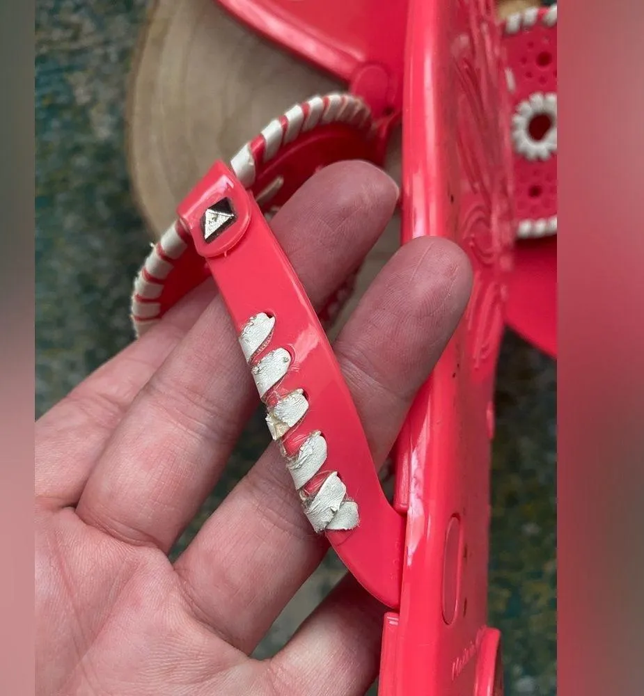 Jack Rogers Georgica pink white woven jelly thong sandals, size 11M - Image 5