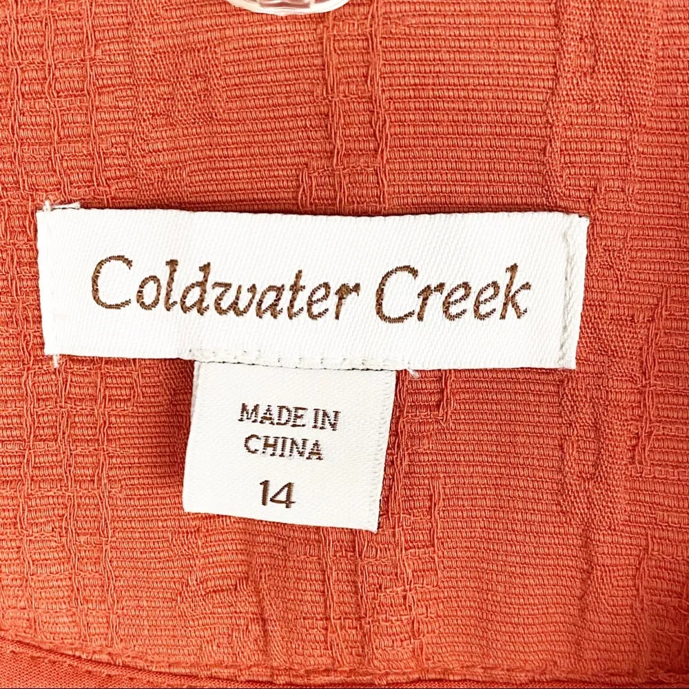 COLDWATER CREEK 100% Cotton Burnt Orange Three Button Blazer Jacket, Size 14 - Image 3