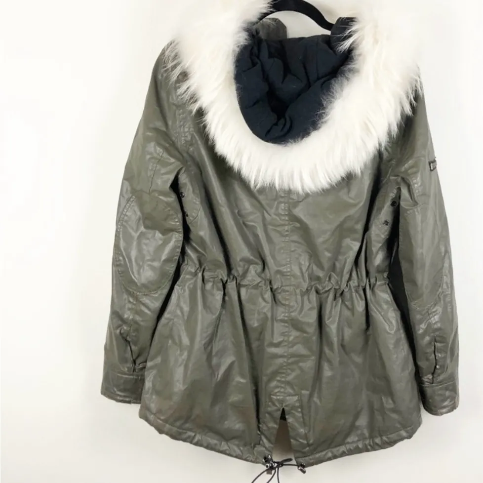SAM. Devon Parka Fur Coated Zip Jacket Green Medium Cotton Winter Fall Warm - Image 3