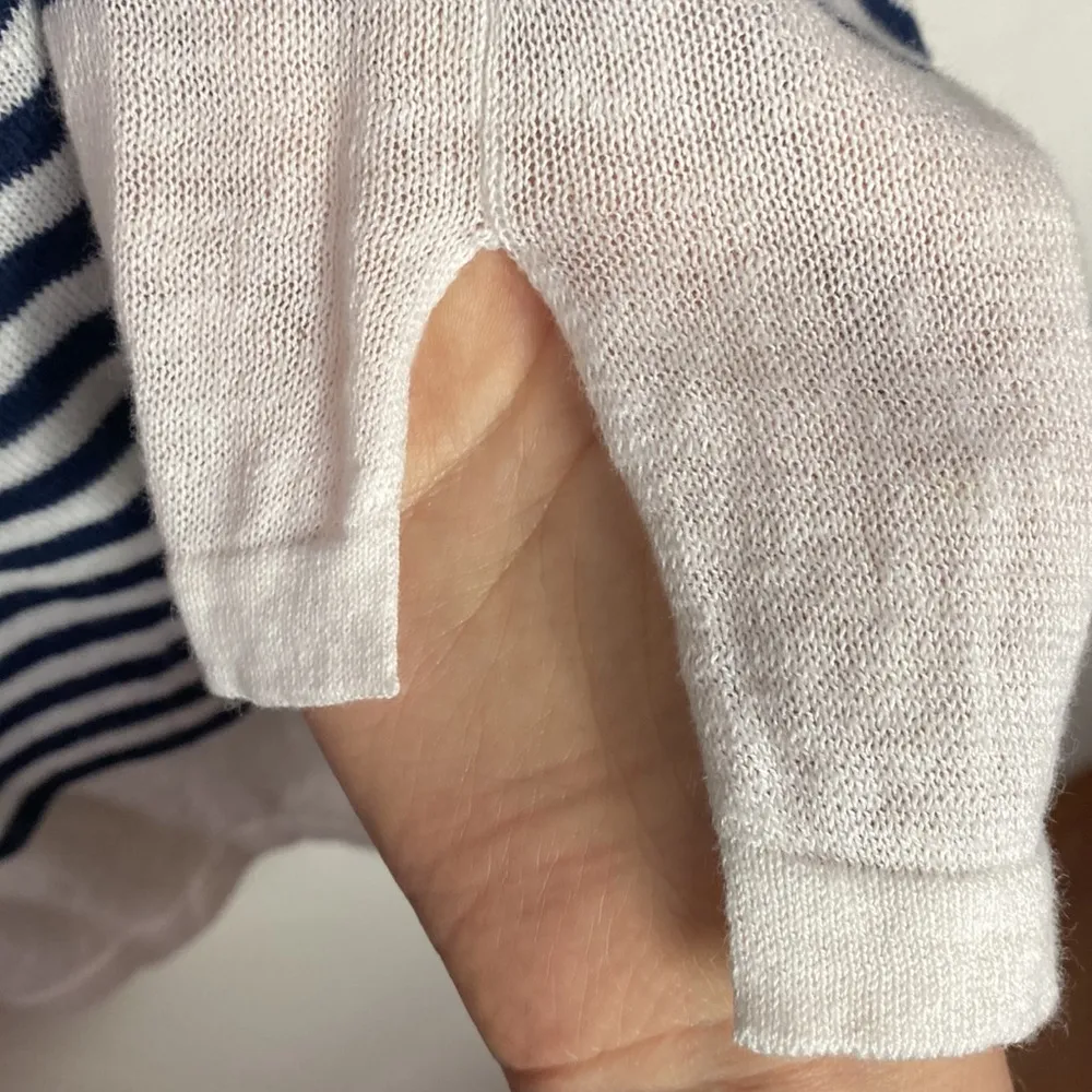 Sioni nautical linen blend striped sweater with golden chunky button accent sz S - Image 7