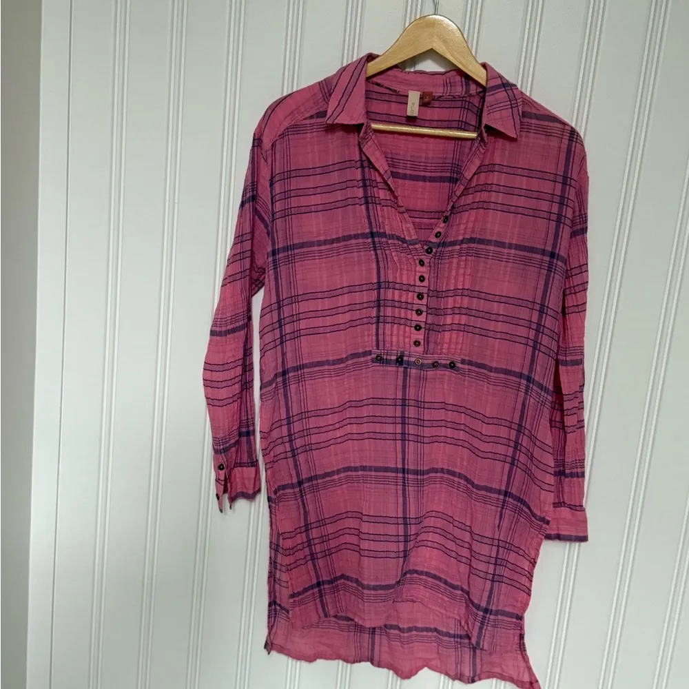 Pilcro Plaid Tunic Blouse size small in pink Anthropologie - Image 9