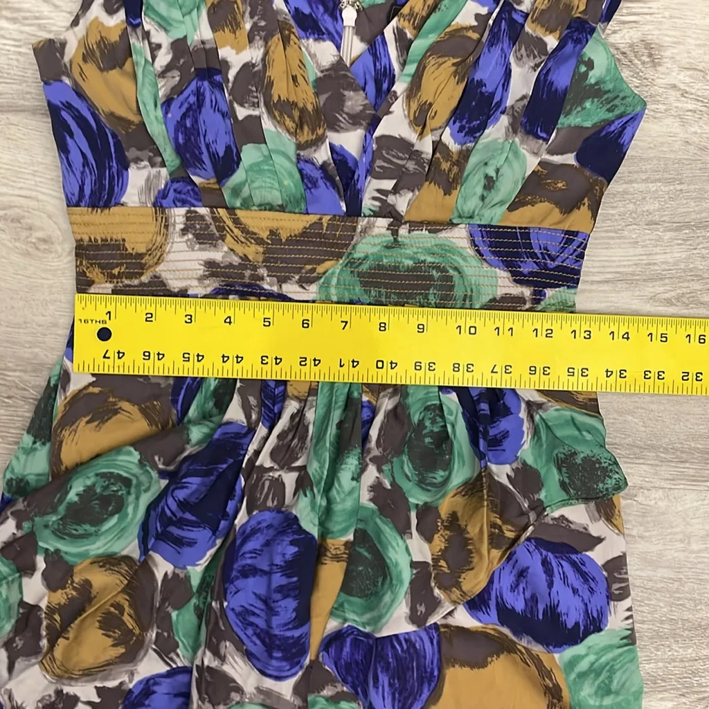 BCBGMaxAzria Multicolor 100% Silk Floral Faux Wrap Sleeveless Mini Dress Size 2 - Image 14