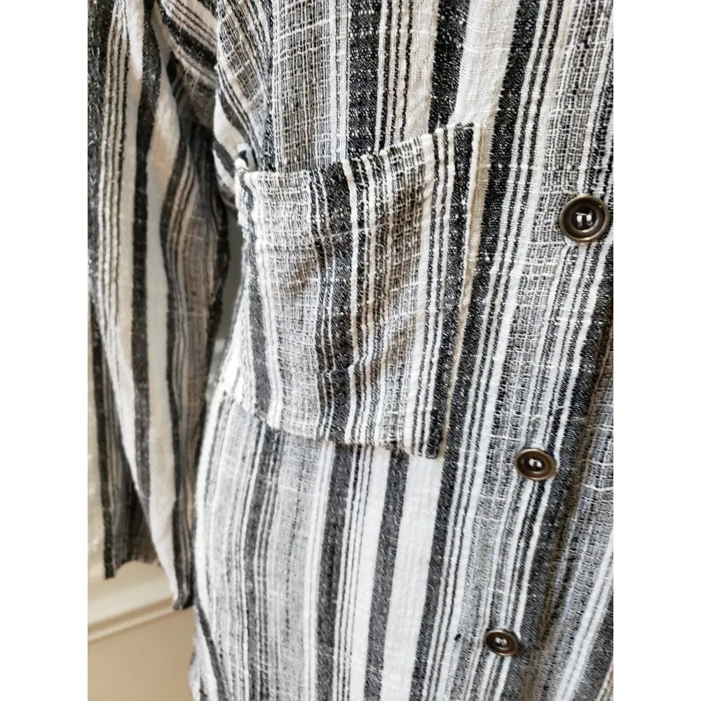 Women's Zara Striped Button Front Shirt Size M Rayon Linen Blend Casual Top Black Size M - Image 5