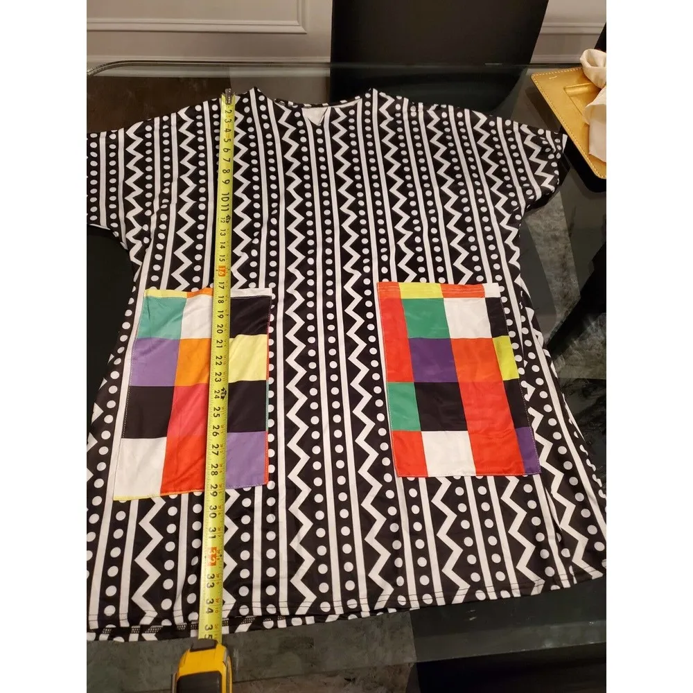 Black & White Women Polyester Round Neck Short Sleeve Knee Length Dress Size 2X - Image 11