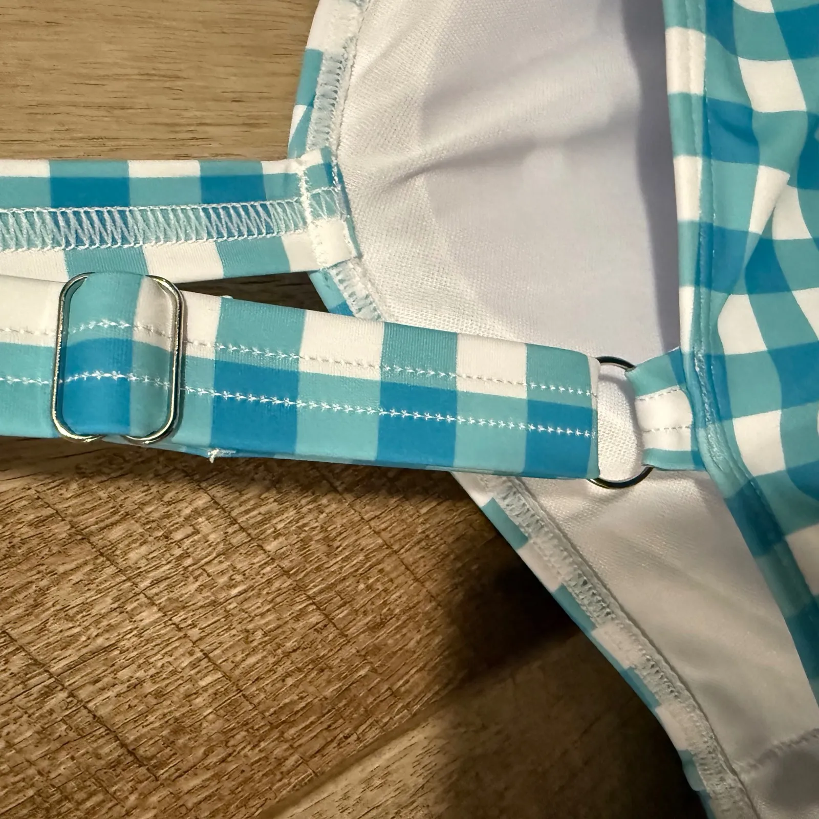 Bloomchic‎ Womens Blue Gingham Swim Top Tie Straps Plus Size 22/24 - Image 6