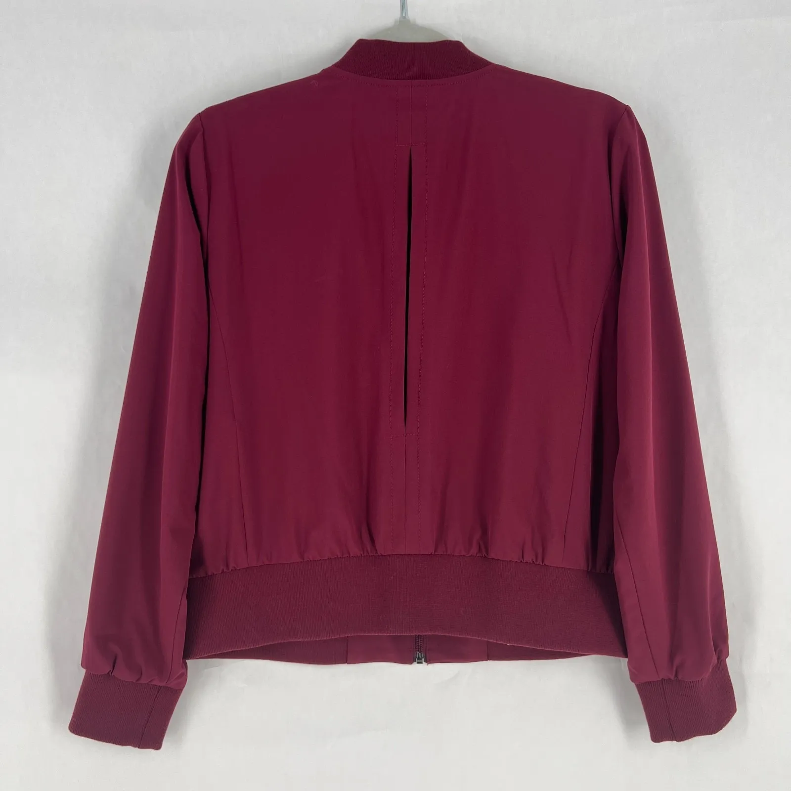 BR Standard Flyweight Bomber Jacket Womens SP Burgundy Stretch Full Zip Rib Hem - Image 9