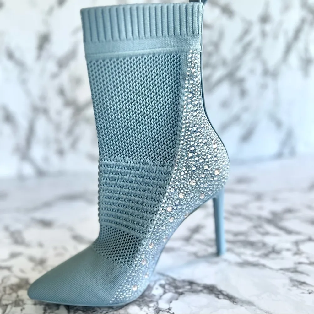 Steve Madden Maxwelle Blue Rhinestone Sock Booties 7 - Image 12