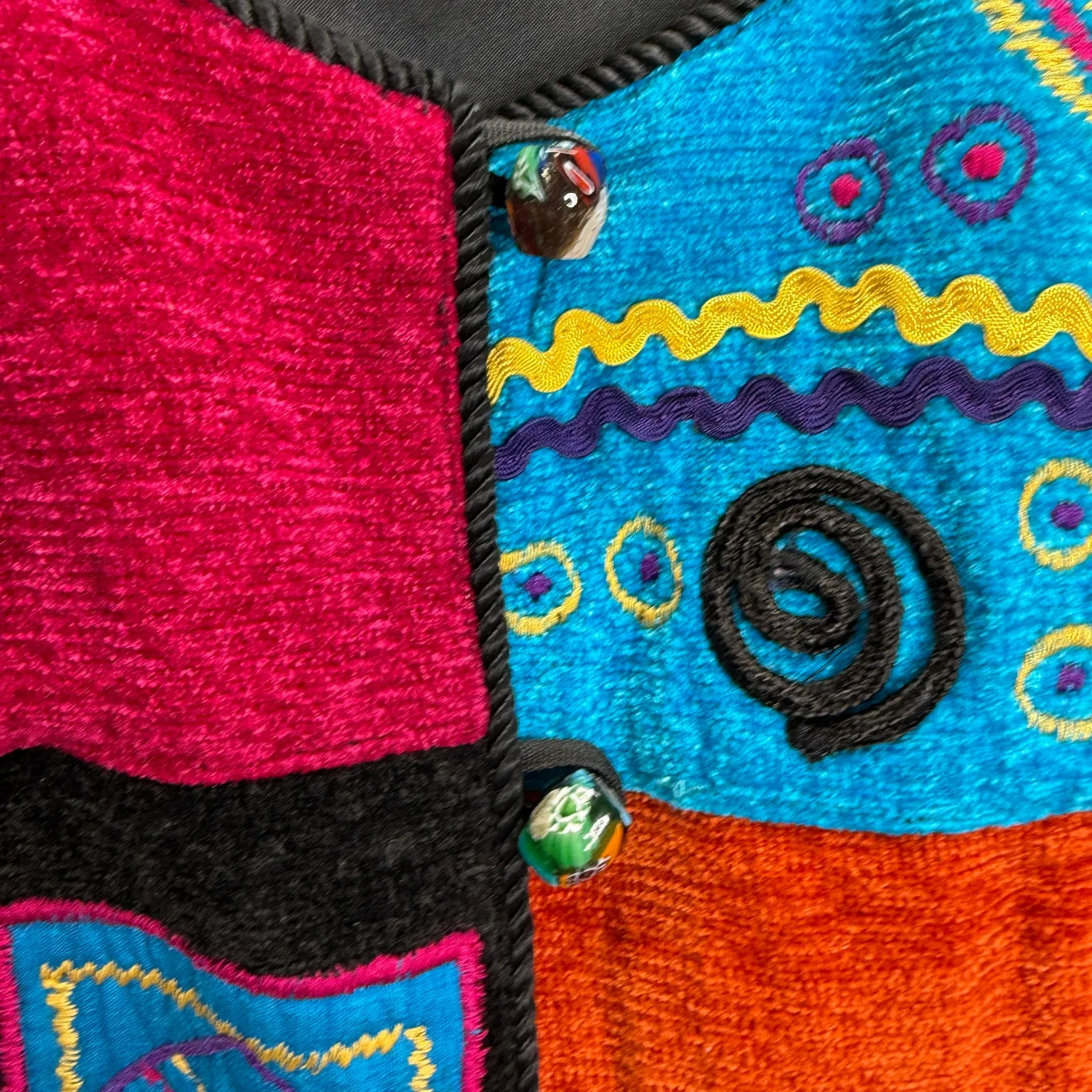 Vintage 90s Allure Womens Tapestry Jacket Size L Blue Red Embroidered BOHO Artsy Size L - Image 3