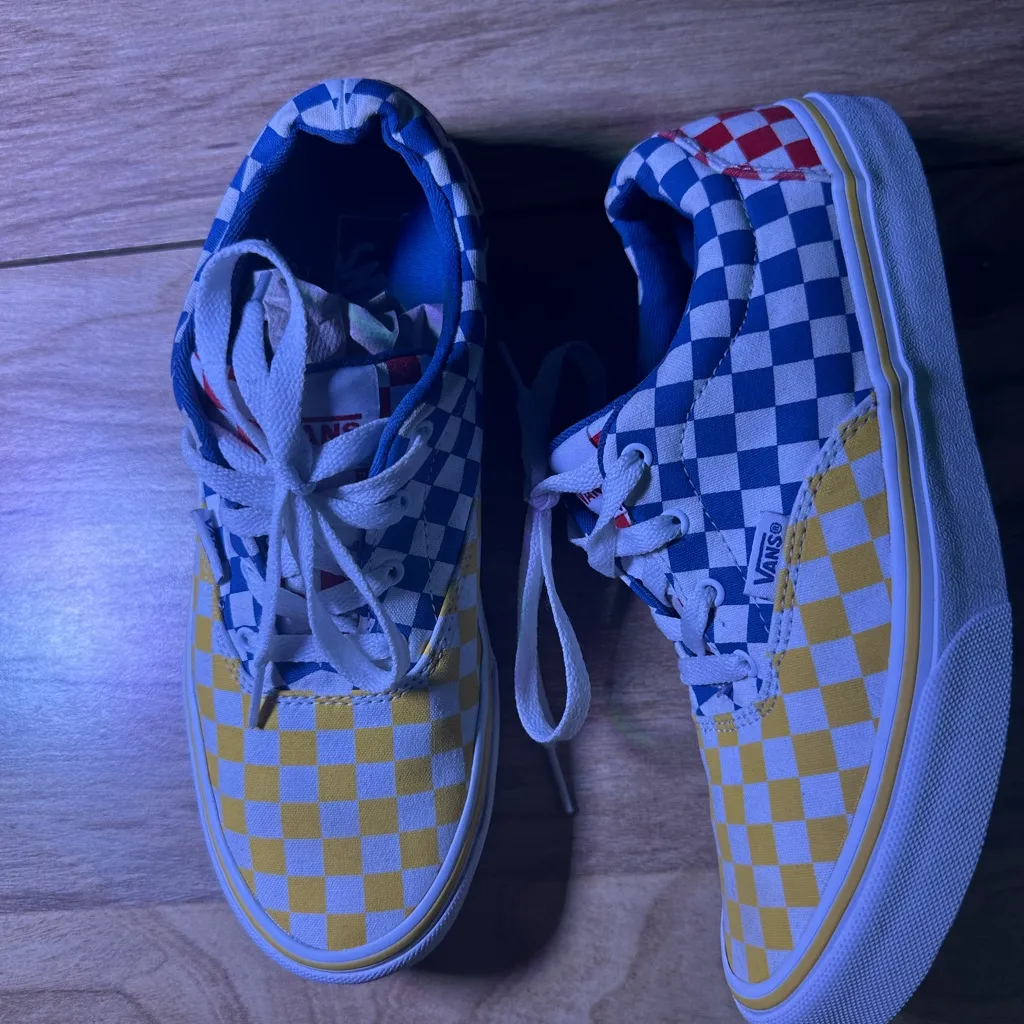 Vans Blue and Yellow Checkered Sneakers - Image 8