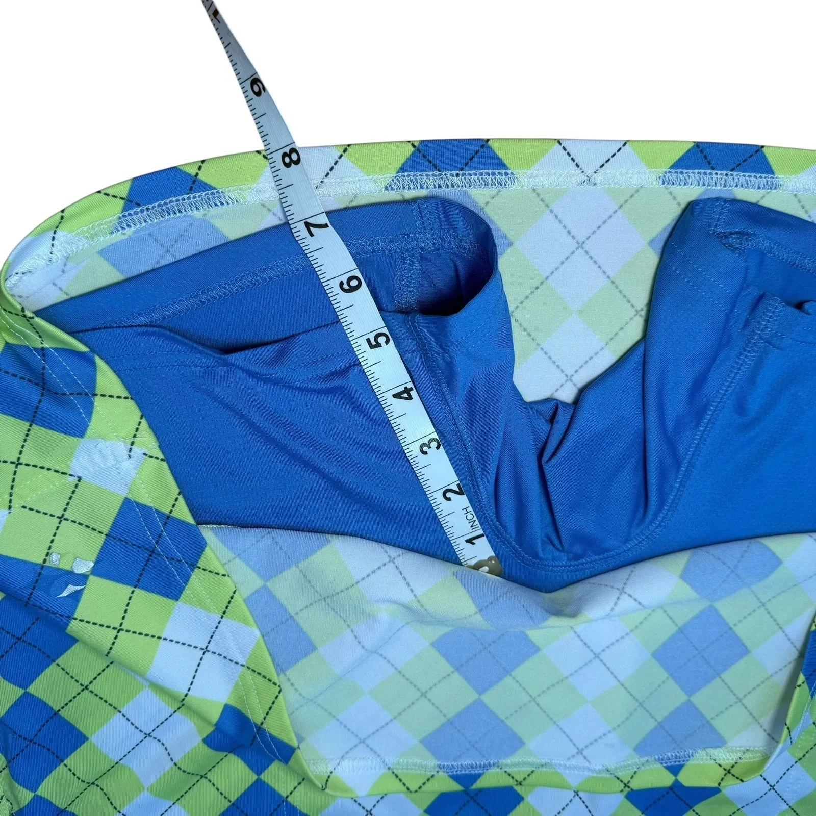 Jofit Skort Yellow Blue Short Lined Skirt Argyle Golf Tennis Athletic Large - Image 9