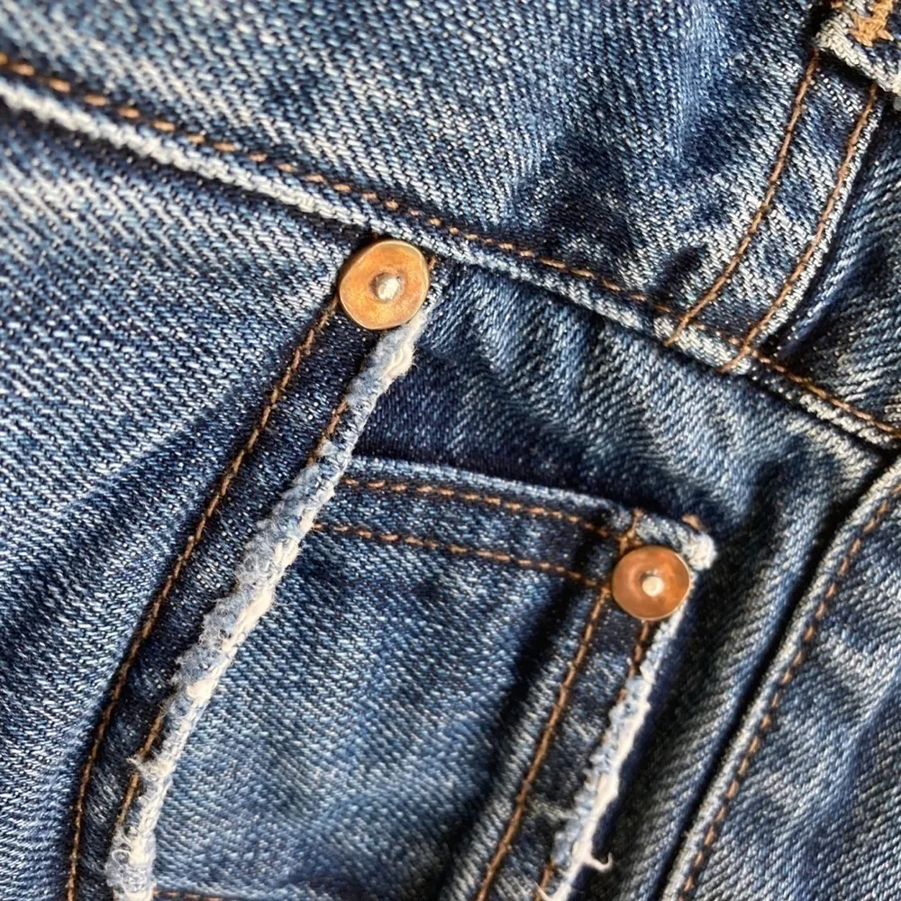 Point Sur Shoreditch Straight Leg Raw Hem Denim Jeans Patch Distressed sz 28 Blue - Image 9