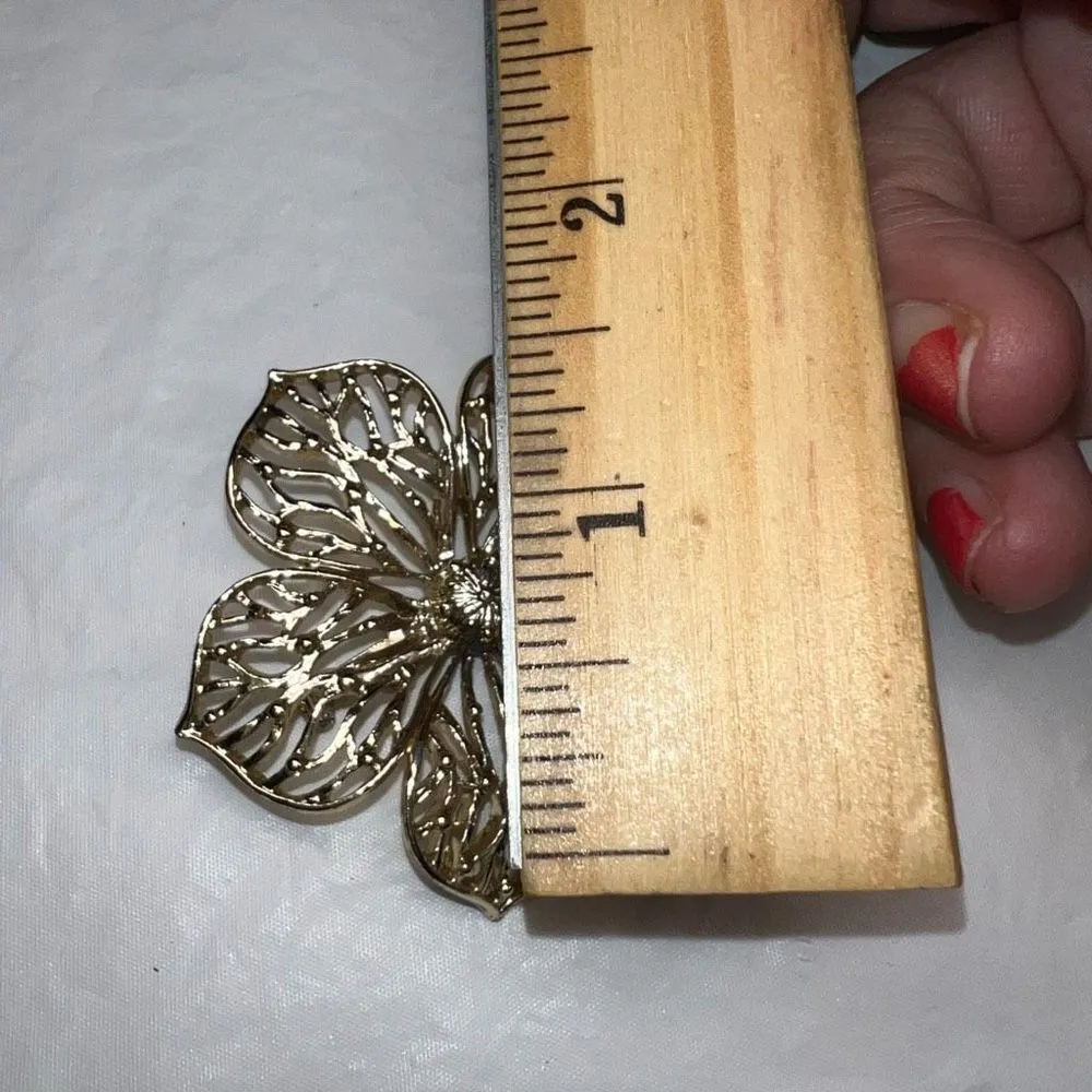 Gerry Vintage Signed Large Ornate Flower Brooch Gold Tone - Image 7