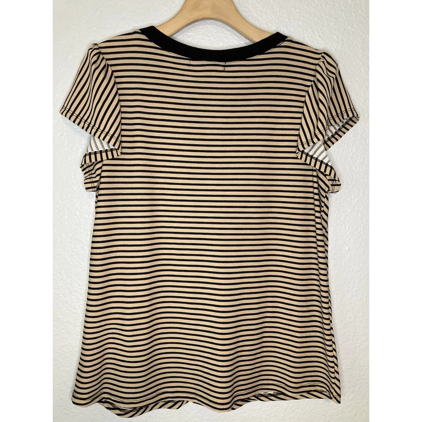 Vintage Rose Womens L Top SS Blouse Striped 1/4 Zip Jeweled Gold Black Tan Tunic Size L - Image 7