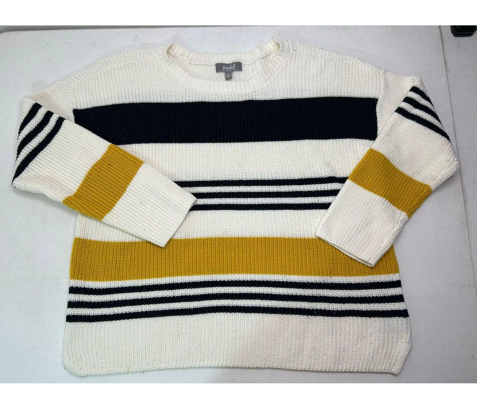 MARLED Reunited Clothing Knit Sweater Women's Size Large Striped Pullover Crew Blue - Image 4
