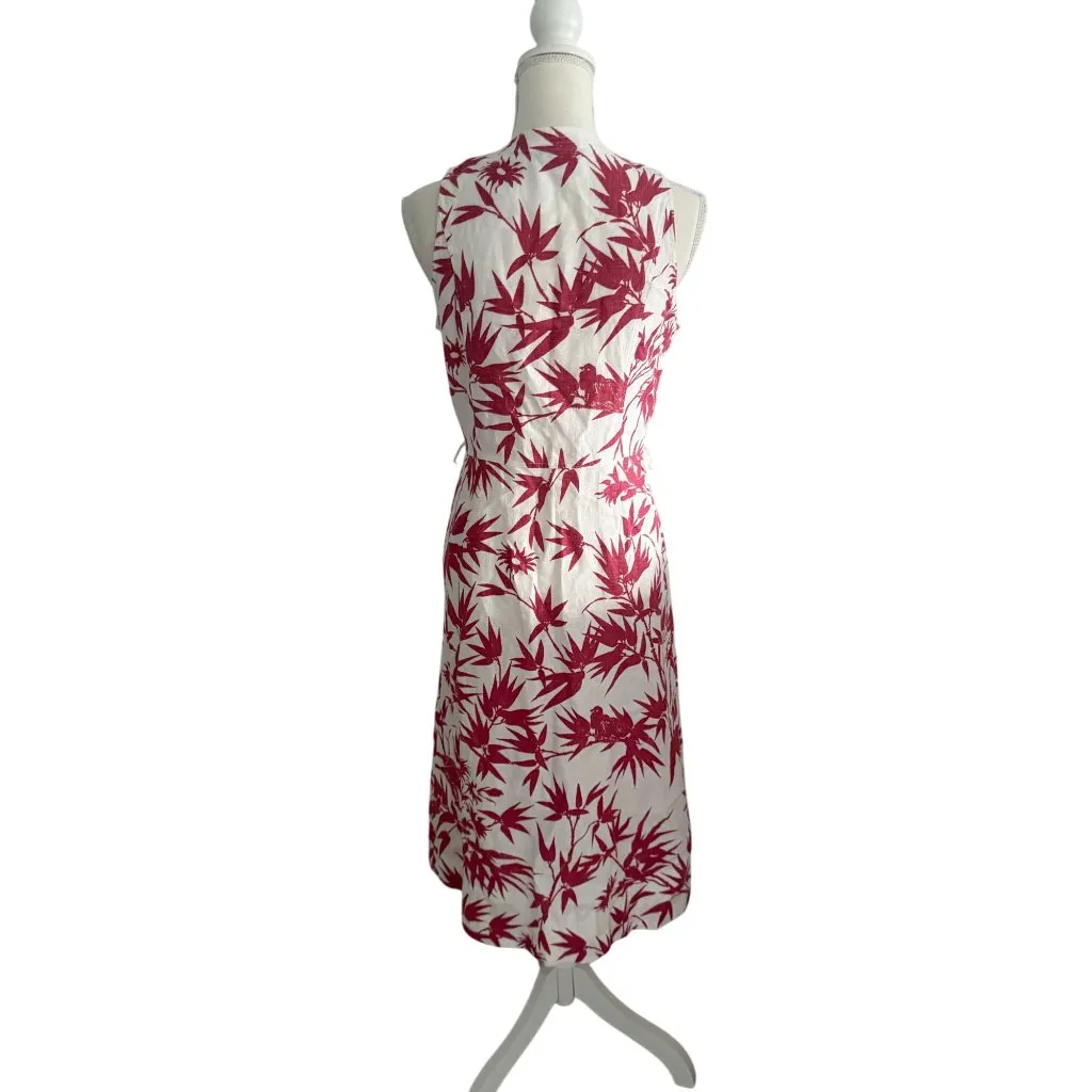 POLO RALPH LAUREN 100% Linen Cream Red Botanical Linen Wrap Dress Size 6 - Image 7
