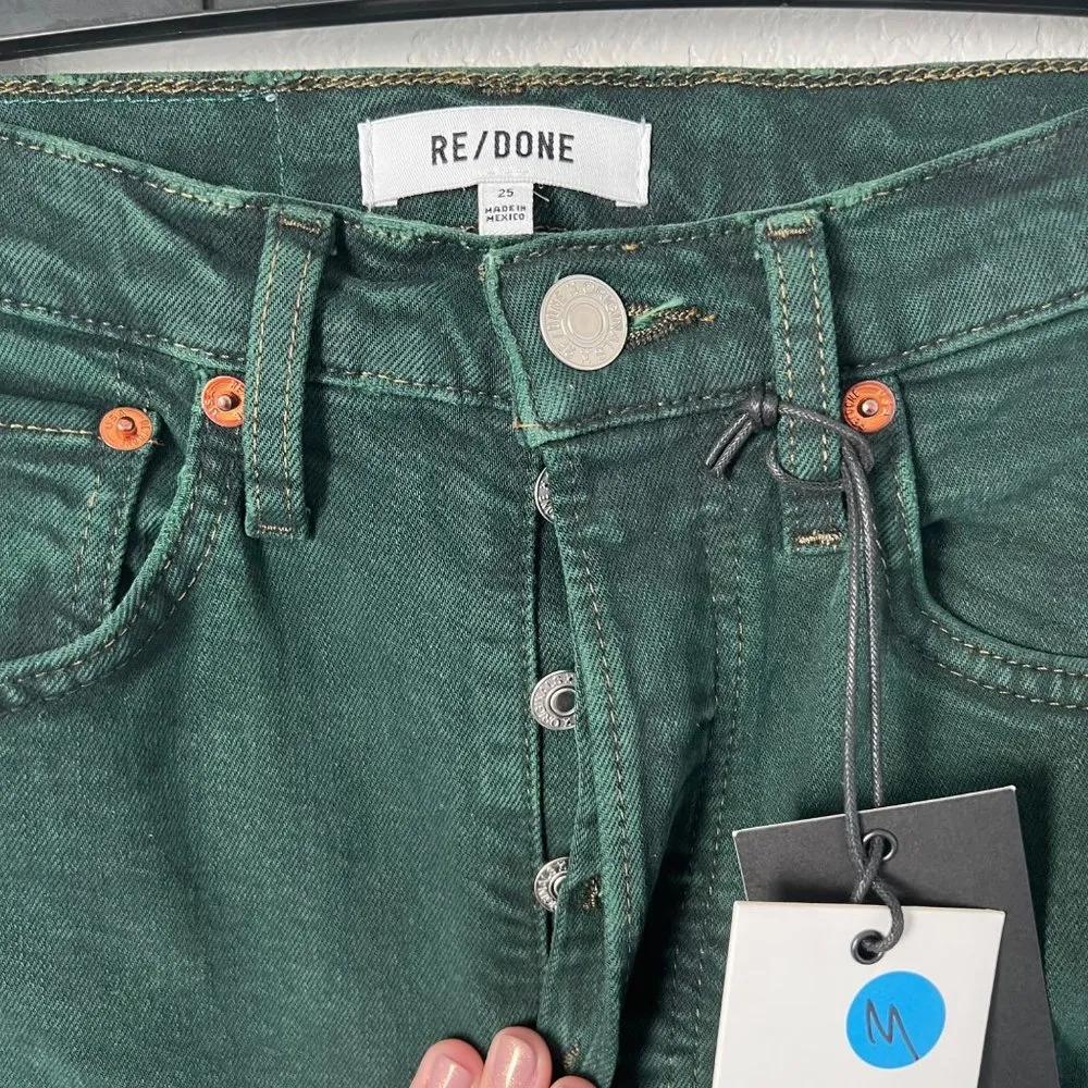 $210 NWT RE/DONE 70S ULTRA HIGH RISE STOVE PIPE WASHED EVERGREEN JEANS SZ 25 - Image 5