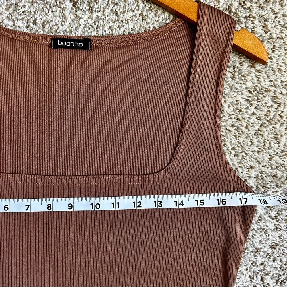 Boohoo 🦋  Brown Square Neck Ribbed Midi Dress Size 12 - Image 7