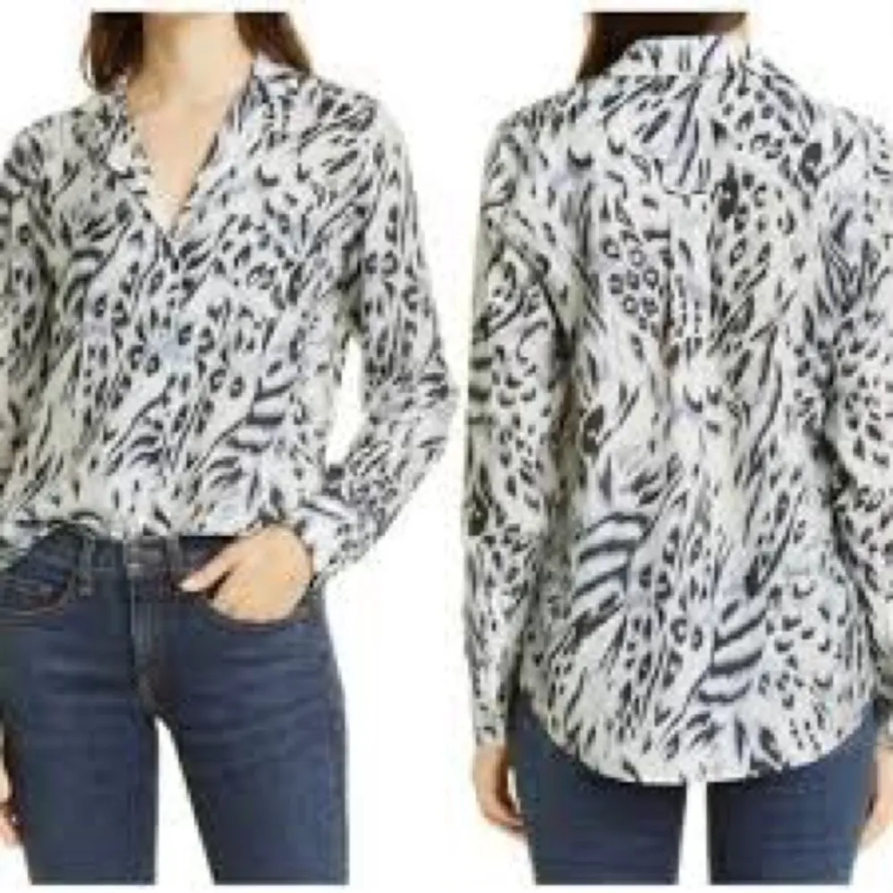 Rails Rebel Ivory Snow Leopard Long Sleeve Button Down Blouse Size S - Image 4