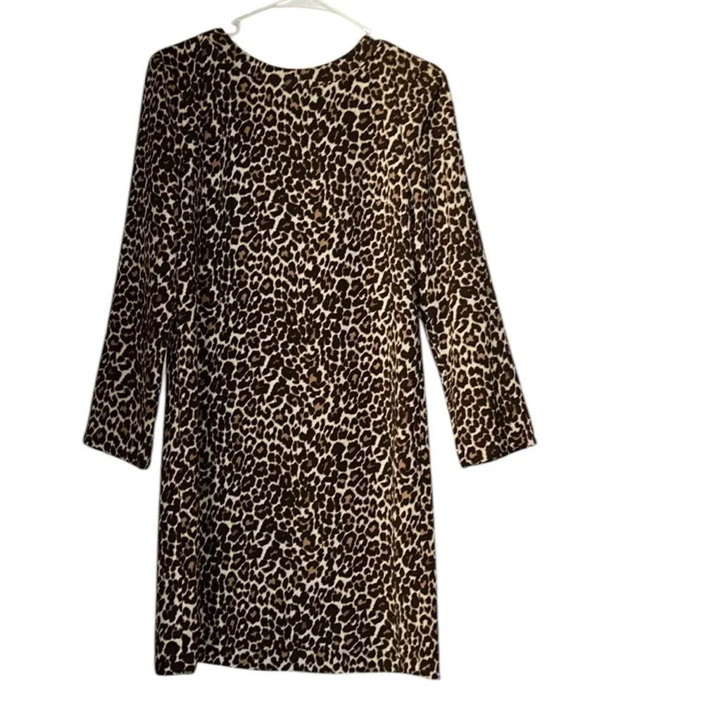Jcrew Brown & Tan Leopard Print Shift Dress(Size 2) - Image 3
