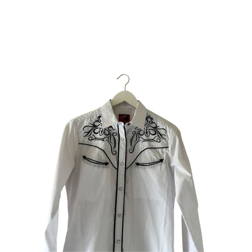 Rodeo Clothing Women's Southwestern Embroidered Long Sleeve Snap Western Shirt S White Size M - Image 2